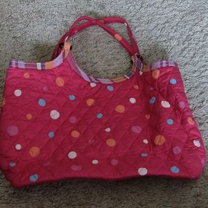 Vera Bradley Pink Quilted Silk Satchel polkadot
